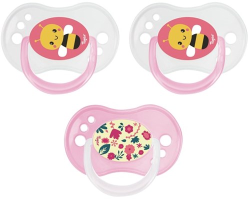Tigex silicone pacifiers 6-18 months pink day and night set of 3