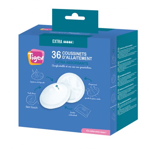 Tigex breastfeeding pads extra absorbent 36 pieces - Multicolour