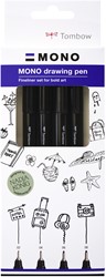Tombow Tombow Mono Fineliner Set 4 stuks Bold