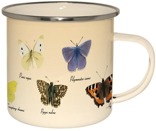 Esschert Design mug butterflies - enamel cup - 500 ml - cream