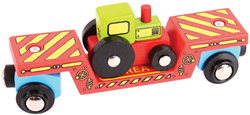 BigJigs wooden low loader wagon with tractor - wooden train toy