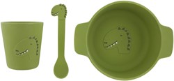 Trixie silicone baby feeding set - Mr. Dino - Green toddler tableware set