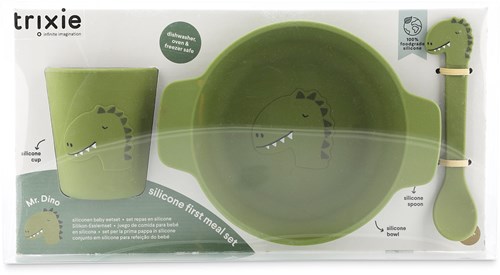Trixie silicone baby feeding set - Mr. Dino - Green toddler tableware set-2