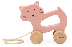 Trixie wooden pull along toy cat - FSC wood - baby toy - pink