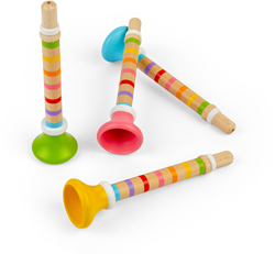 BigJigs wooden trumpet toy multi colour FSC certified