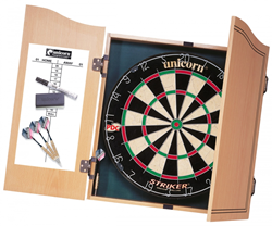 Unicorn dartboard Striker Home Center with 2 sets of darts - wooden cabinet