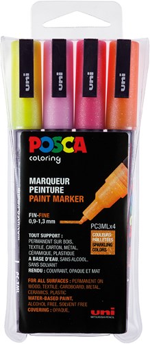 Uni Posca Uni Posca Verfmarker 4 Set 3M Glitter Warm