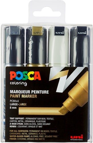 Uni Posca Uni Posca Verfmarker 4 Set 8K Metallic