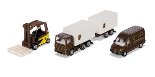 Siku logistics toy set UPS truck with forklift and trailer