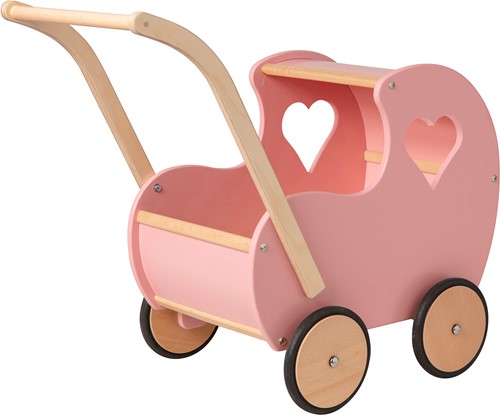 Van Dijk Toys wooden toy doll pram vintage/retro - Pink (Childcare quality)