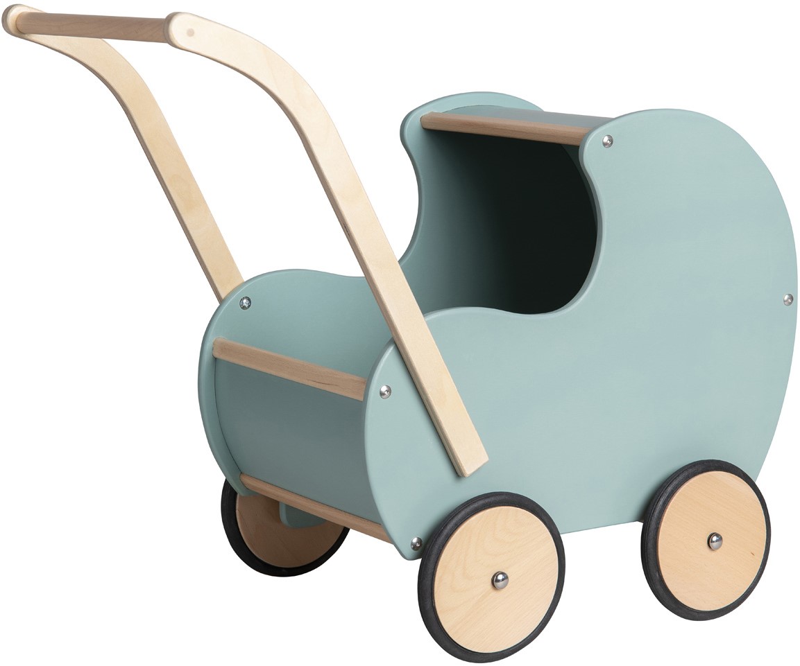 Van Dijk Toys wooden toy doll pram vintage retro Blue green Childcare quality