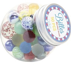 Vilac marbles toy display with 12 jars and 50 marbles