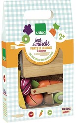 Vilac wooden toy sliced fruit and vegetables with cutting board