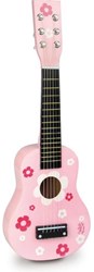 Vilac wooden guitar flowers pink kids guitar with pick and spare string