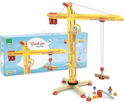 Vilac wooden toy crane - large construction crane with accessories