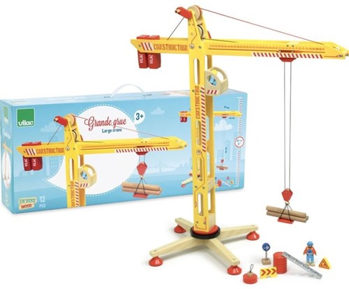 Vilac wooden toy crane - large construction crane with accessories