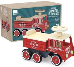 Vilac ride-on fire truck wooden toy walker car red