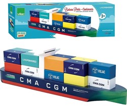 Vilac wooden container ship toy - magnetic blocks - 45cm - educational play