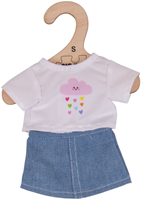 Bigjigs White T-Shirt and Denim Skirt (for 28cm Doll)