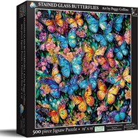 SunsOut Puzzle - XXL Stained Glass Butterflies - 500 Piece Jigsaw Fun-2