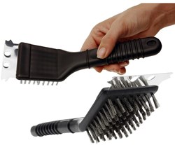 BBQ cleaning brush 2-in-1 black stainless steel grill brush scraper
