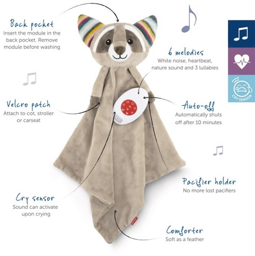 Zazu comforter raccoon Robin with sound and cry sensor - grey-2
